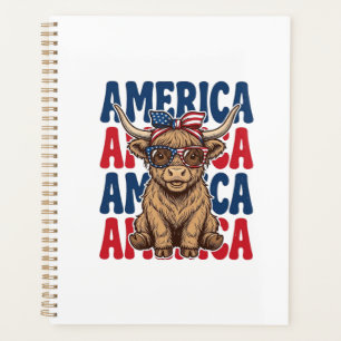 Patriotic Highland Cow America Vintage Shirt Desig Planner