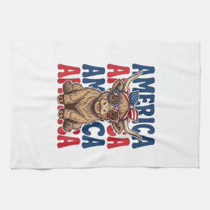 Patriotic Highland Cow America Vintage Shirt Desig Tea Towel