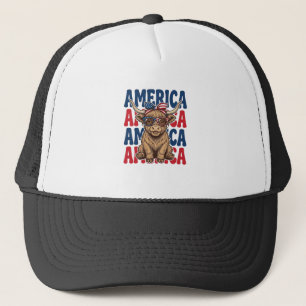 Patriotic Highland Cow America Vintage Shirt Desig Trucker Hat