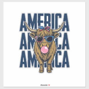 Patriotic Highland Cow America Vintage T-Shirt Des