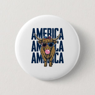 Patriotic Highland Cow America Vintage T-Shirt Des 6 Cm Round Badge