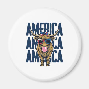 Patriotic Highland Cow America Vintage T-Shirt Des Magnet