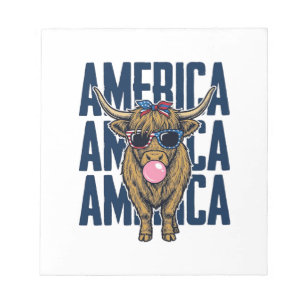 Patriotic Highland Cow America Vintage T-Shirt Des Notepad