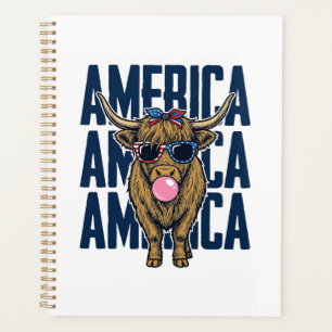 Patriotic Highland Cow America Vintage T-Shirt Des Planner