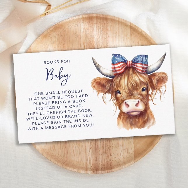 Patriotic Highland Cow Books For Baby Shower Enclosure Card (Creator Uploaded)