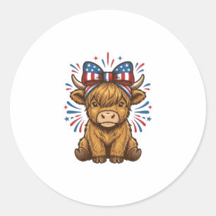 Patriotic Highland Cow Bow Vector Design (2)_1 Classic Round Sticker
