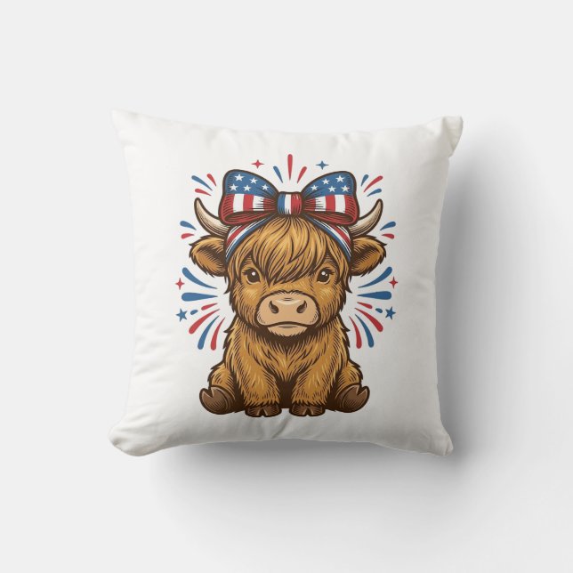 Patriotic Highland Cow Bow Vector Design (2)_1 Cushion (Front)