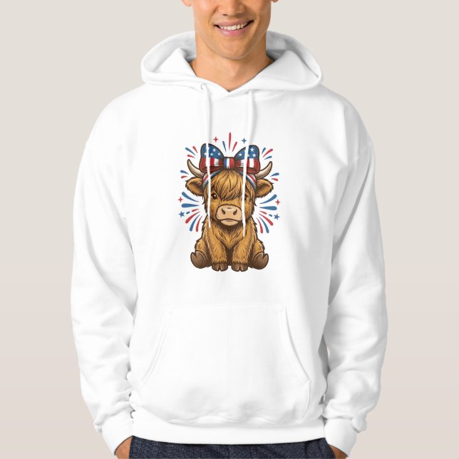 Patriotic Highland Cow Bow Vector Design (2)_1 Hoodie (Front)