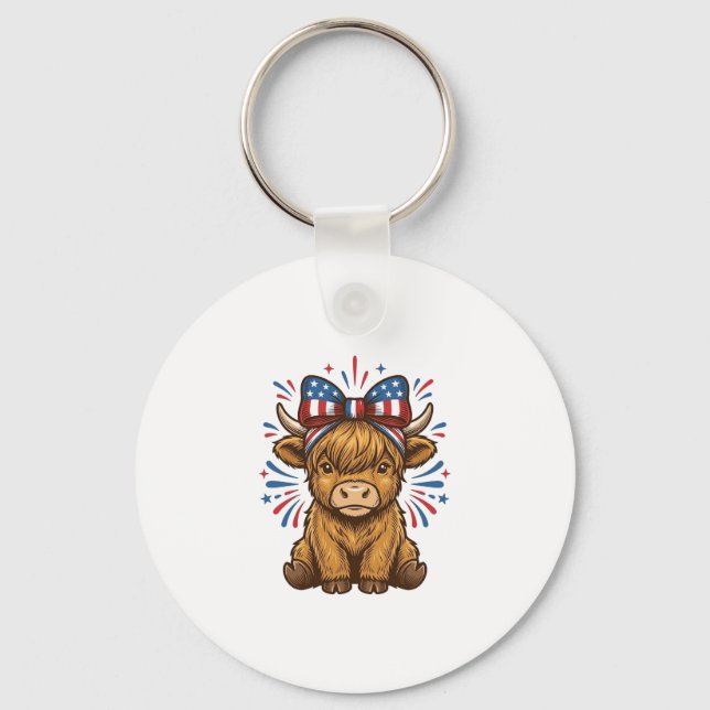 Patriotic Highland Cow Bow Vector Design (2)_1 Key Ring (Front)