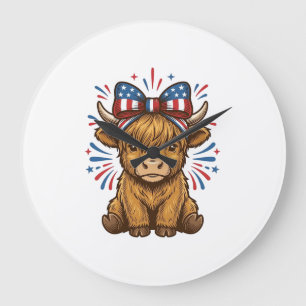 Patriotic Highland Cow Bow Vector Design (2)_1 Large Clock
