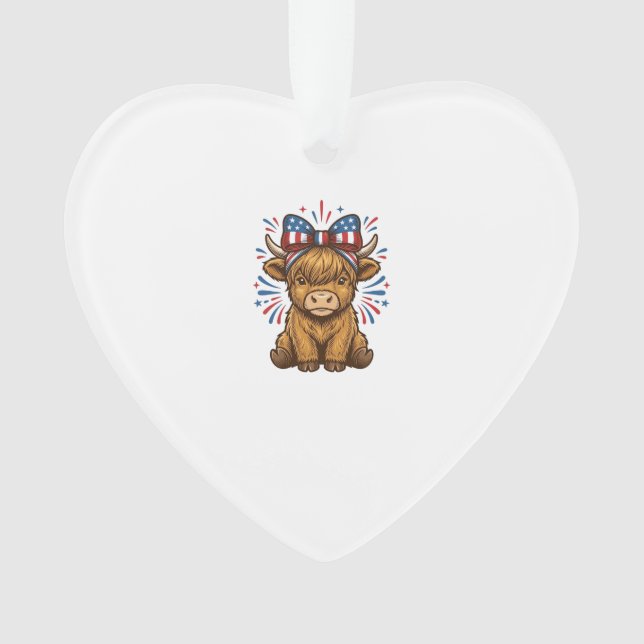 Patriotic Highland Cow Bow Vector Design (2)_1 Ornament (Front)