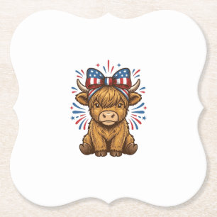 Patriotic Highland Cow Bow Vector Design (2)_1 Paper Coaster