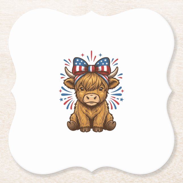 Patriotic Highland Cow Bow Vector Design (2)_1 Paper Coaster (Front)