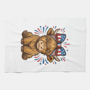 Patriotic Highland Cow Bow Vector Design (2)_1 Tea Towel