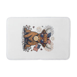 Patriotic Highland Cow Bubblegum Vintage Engraving Bath Mat