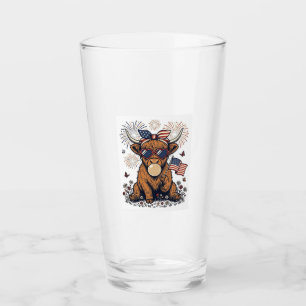 Patriotic Highland Cow Bubblegum Vintage Engraving Glass