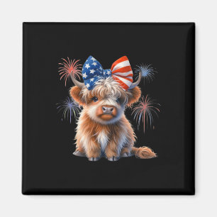 Patriotic Highland Cow Coquette 4th Of July Farmer Magnet