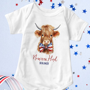 Patriotic Highland Cow Cute New To The Herd Baby Bodysuit