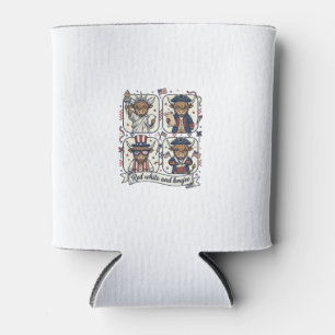 Patriotic Highland Cow Red White and Boujee Can Cooler