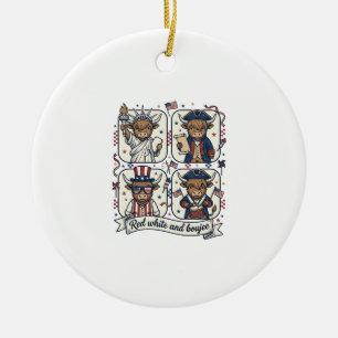 Patriotic Highland Cow Red White and Boujee Ceramic Tree Decoration