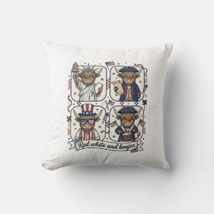 Patriotic Highland Cow Red White and Boujee Cushion