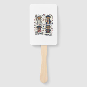 Patriotic Highland Cow Red White and Boujee Hand Fan