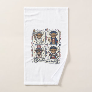 Patriotic Highland Cow Red White and Boujee Hand Towel