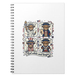 Patriotic Highland Cow Red White and Boujee Notebook