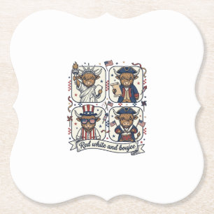 Patriotic Highland Cow Red White and Boujee Paper Coaster