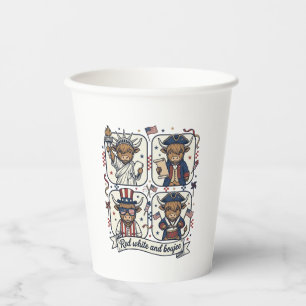 Patriotic Highland Cow Red White and Boujee Paper Cups
