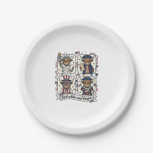 Patriotic Highland Cow Red White and Boujee Paper Plate
