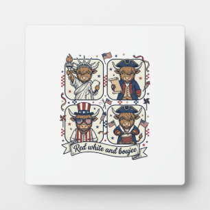 Patriotic Highland Cow Red White and Boujee Plaque