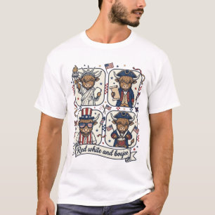 Patriotic Highland Cow Red White and Boujee T-Shirt