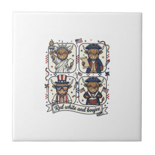 Patriotic Highland Cow Red White and Boujee Tile