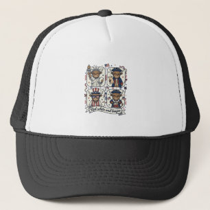 Patriotic Highland Cow Red White and Boujee Trucker Hat
