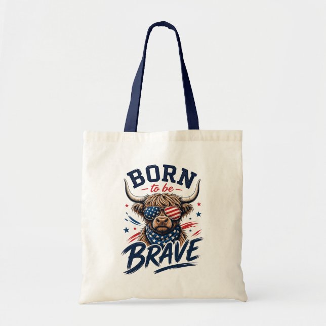 Patriotic Highland Cow Rustic Tote Bag (Front)