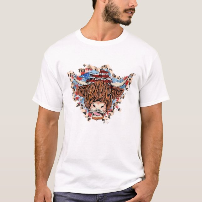 Patriotic Highland Cow shirt,American Cow shirt (Front)