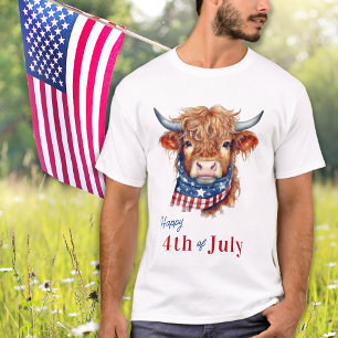 Patriotic Highland Cow USA Flag Happy 4th Of July T-Shirt
