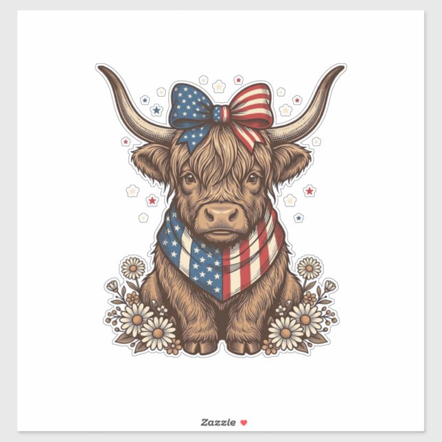 Patriotic Highland Cow Vintage (Sheet)