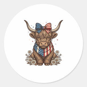 Patriotic Highland Cow Vintage Classic Round Sticker