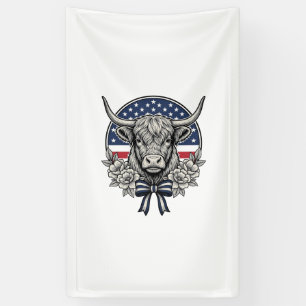 Patriotic Highland Cow Vintage Engraving Art_1 Banner