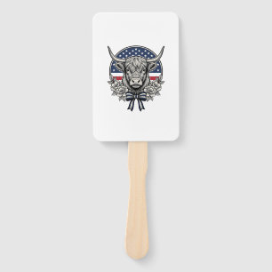Patriotic Highland Cow Vintage Engraving Art_1 Hand Fan