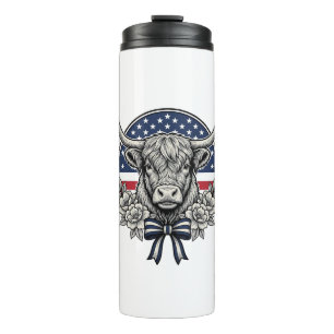 Patriotic Highland Cow Vintage Engraving Art_1 Thermal Tumbler