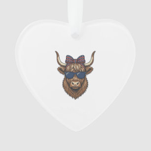 Patriotic Highland Cow Vintage Engraving Design_1 Ornament