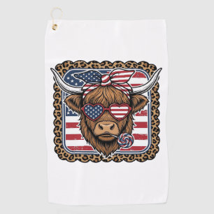 Patriotic Highland Cow Vintage Engraving Design (2 Golf Towel