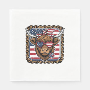 Patriotic Highland Cow Vintage Engraving Design (2 Napkin