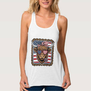 Patriotic Highland Cow Vintage Engraving Design (2 Singlet
