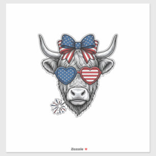 Patriotic Highland Cow Vintage Engraving Shirt_1