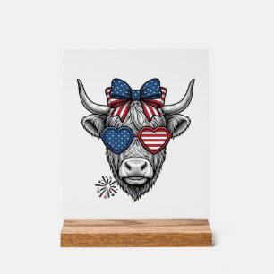 Patriotic Highland Cow Vintage Engraving Shirt_1 Acrylic Sign