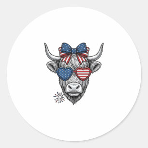 Patriotic Highland Cow Vintage Engraving Shirt_1 Classic Round Sticker